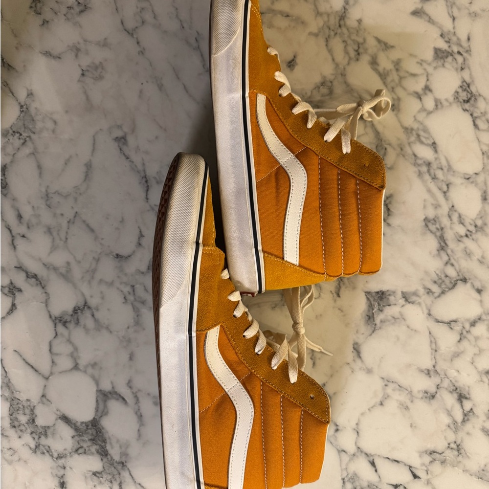 Orange High-Top Sneakers with White Stripe